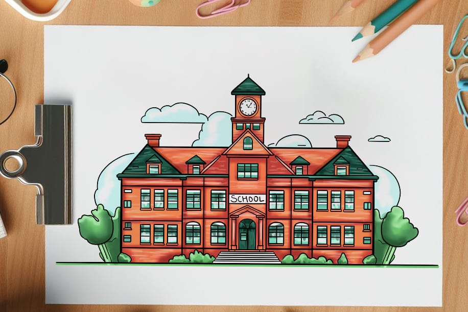how to draw a school