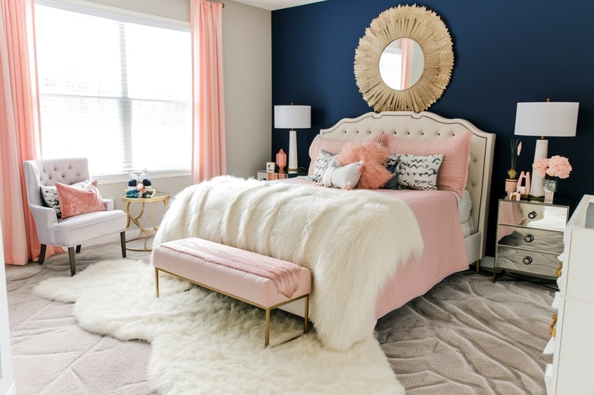 navy and blush pink