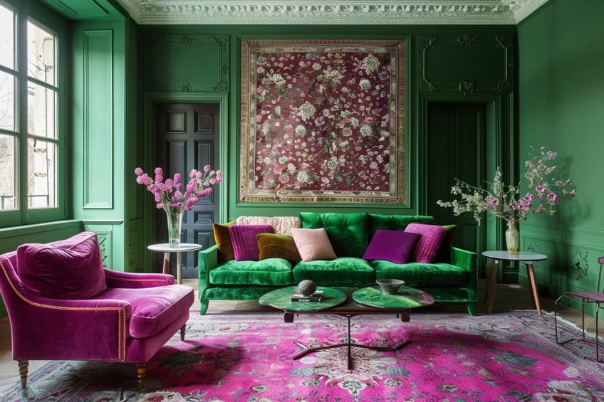 green and magenta in interior design