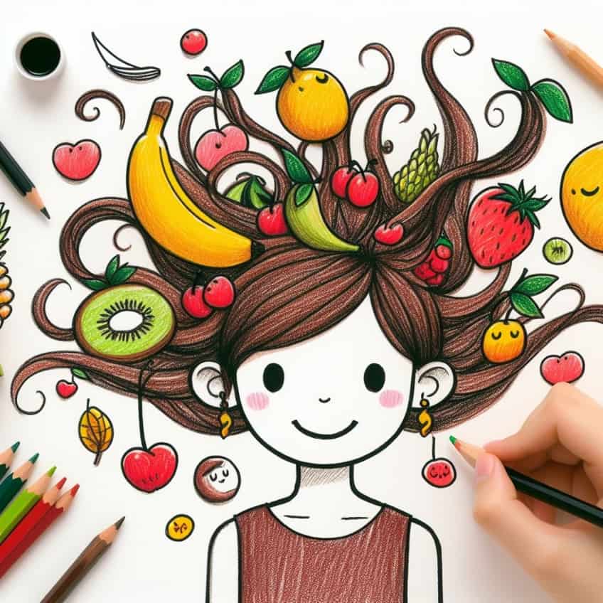 person with fruit hair