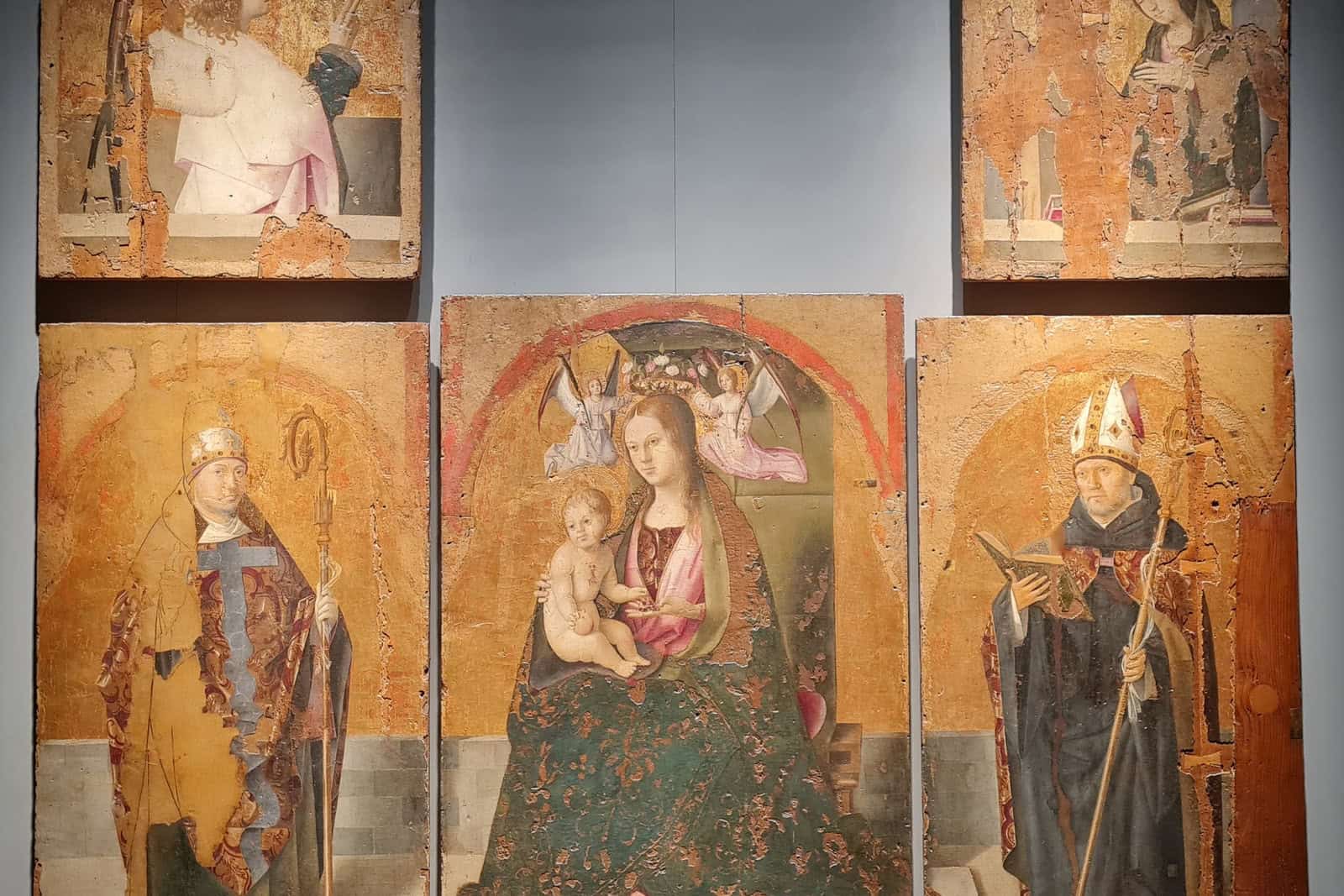 A Renaissance tempera panel of the Madonna seated with the Christ Child on her knee, painted by Antonello da Messina in 1473.