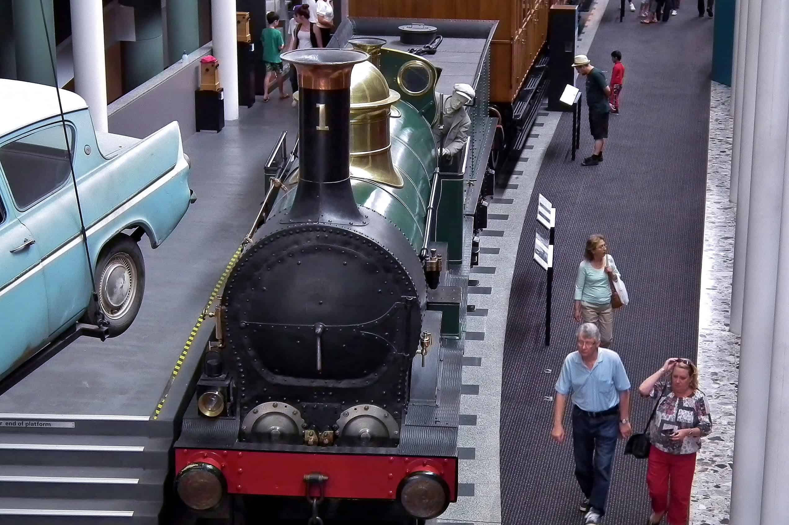 The 1854 New South Wales Steam Locomotive No. 1 stands on display inside the Powerhouse Museum.
