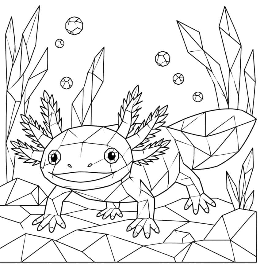 geometric low poly axolotl coloring page