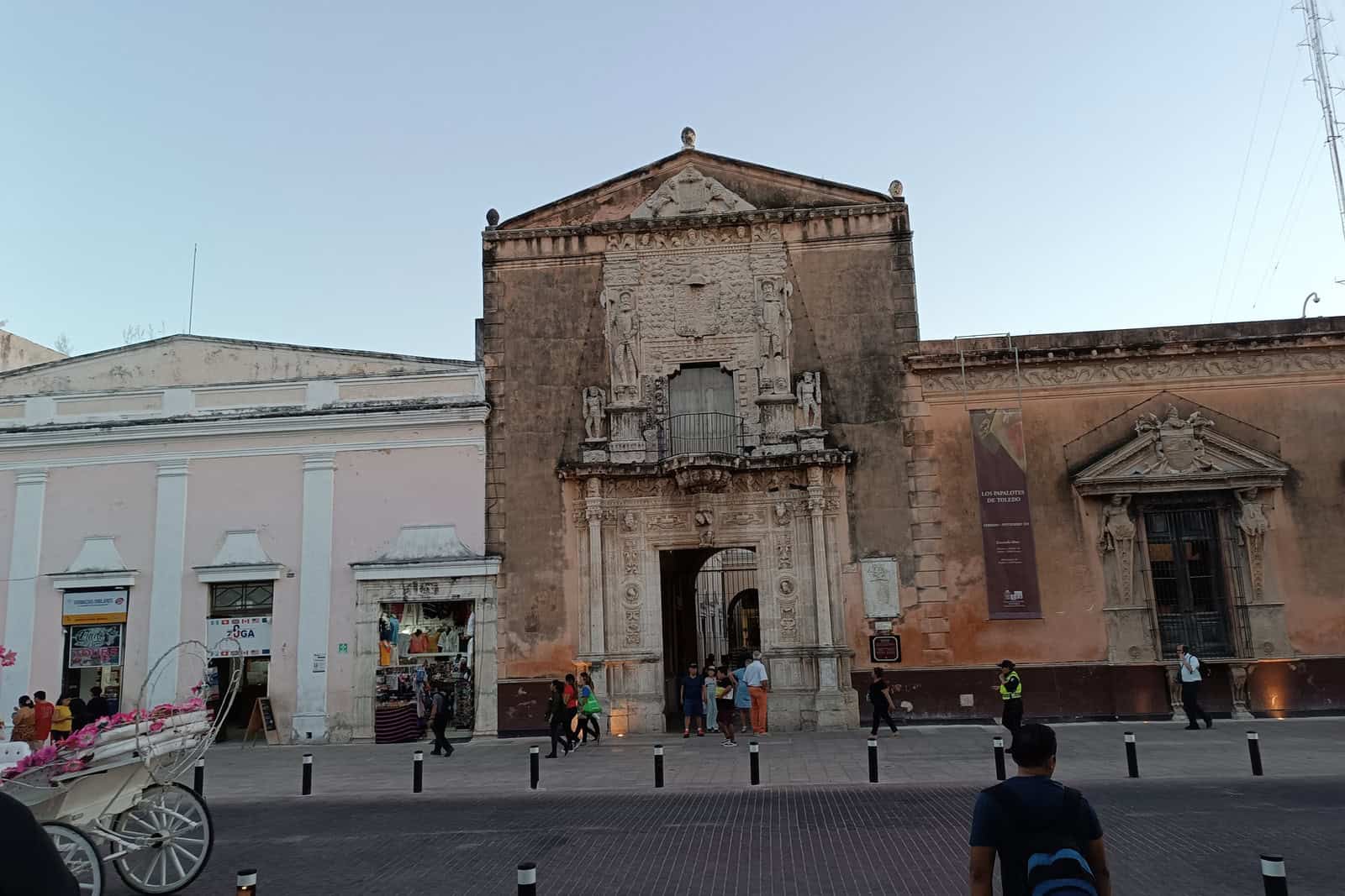 Historic stone façade and entrance of Casa de Montejo in central Mérida.