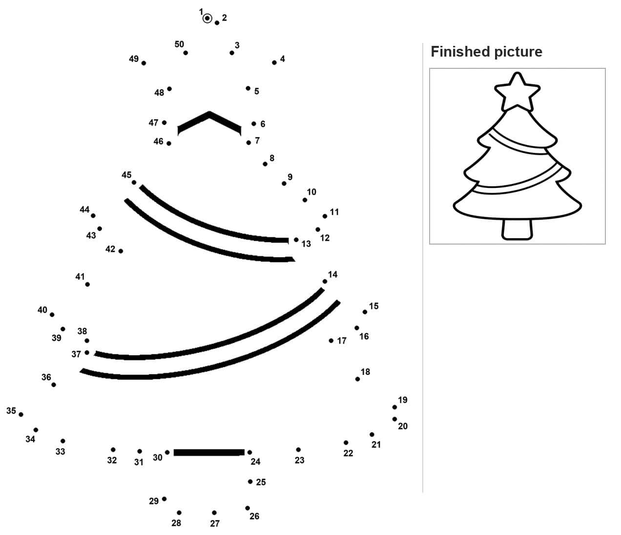 Dot to dot Christmas tree with star top and tiered branches