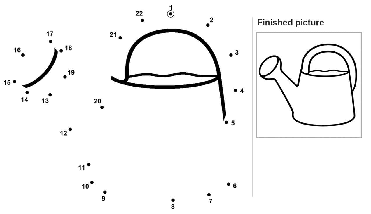 Dot to dot watering can with curved spout and arched handle