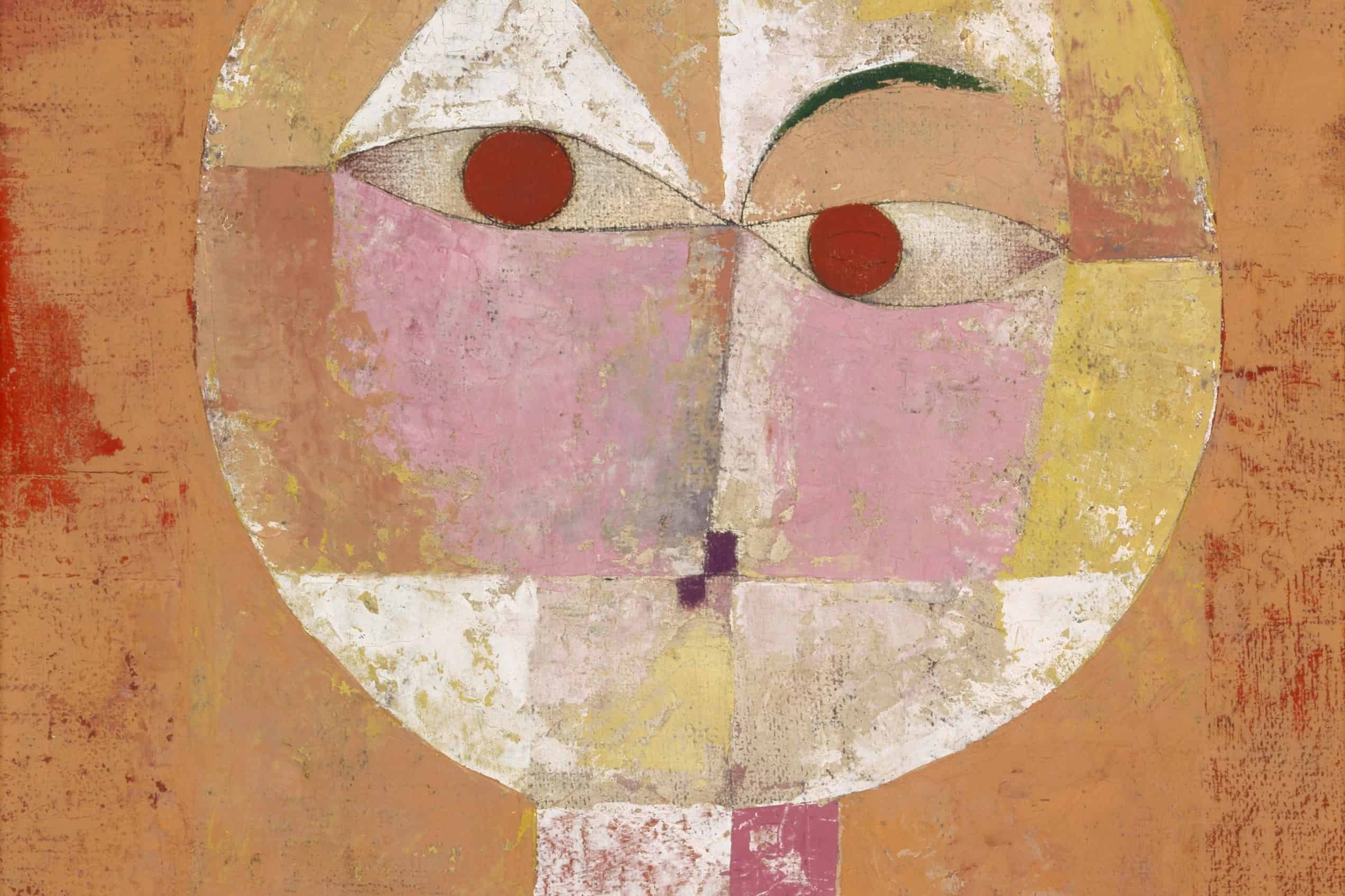 Paul Klee reduced a face to intersecting shapes and blocks of color in Senecio (1922).