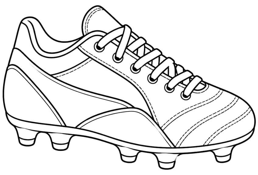 Side view of a football cleat with laces, stitched panels and five round studs