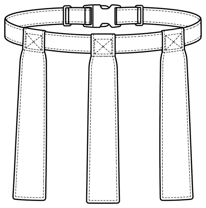 Flag football belt with a buckle and three hanging flags with stitching