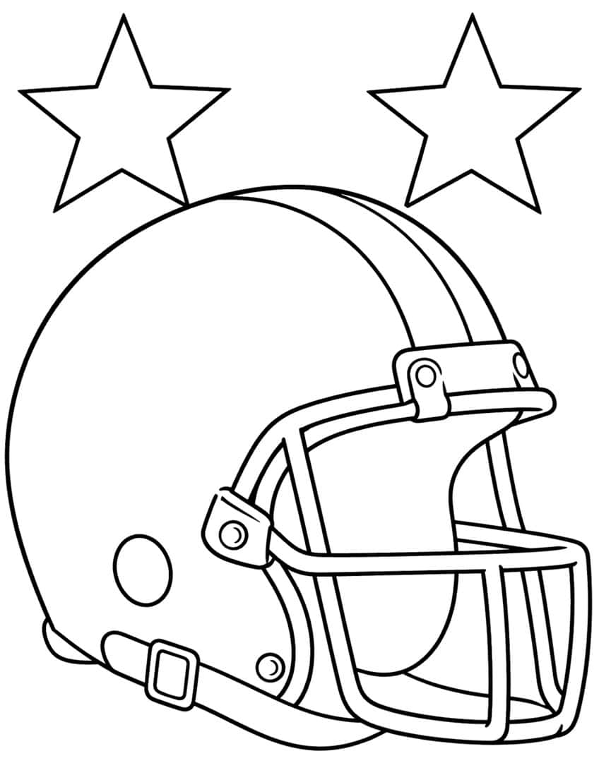 Football helmet with face mask, chin strap buckle and two stars above
