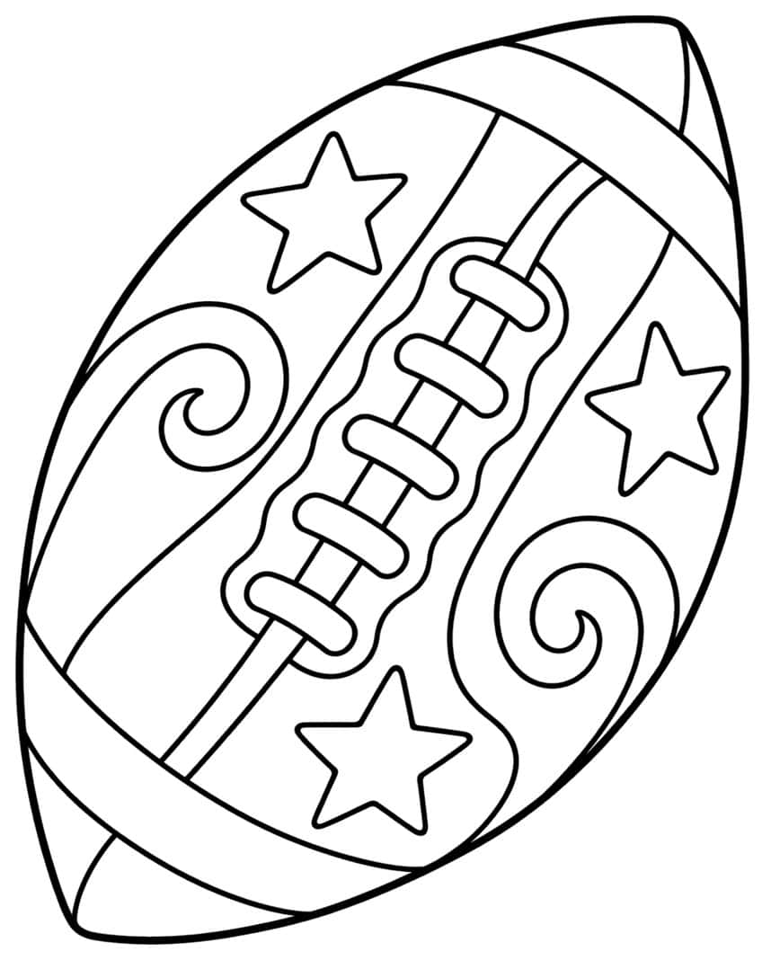 Large tilted football with five laces, three stars and two spiral swirls