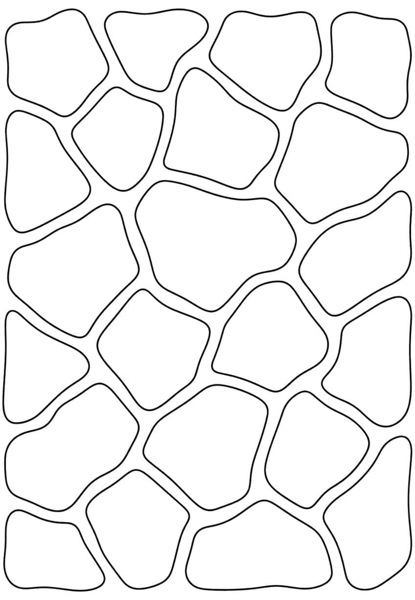 Giraffe skin pattern of many irregular rounded patches in black outline