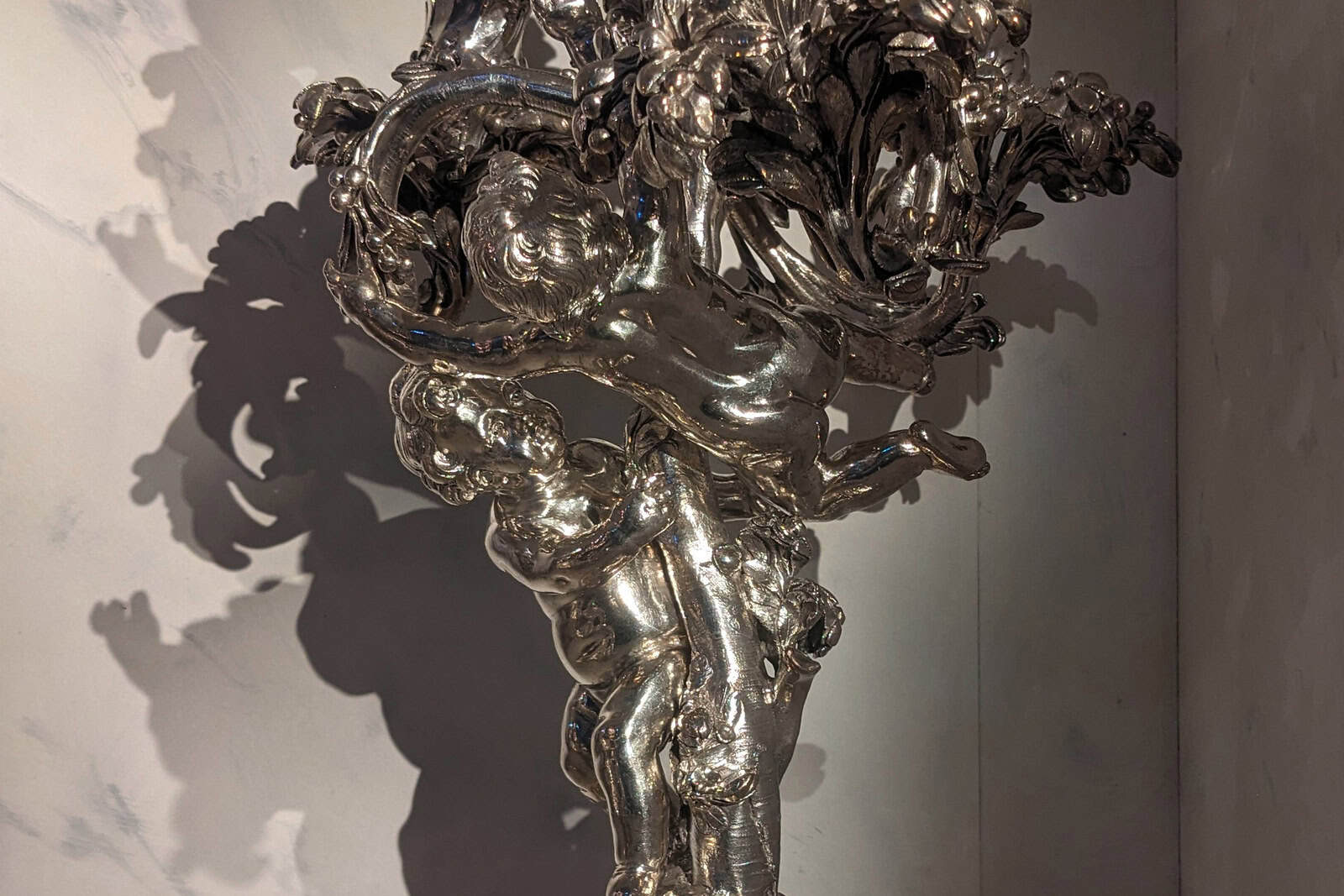 Ornate eighteenth-century silver candelabrum by François-Thomas Germain in the Louvre.