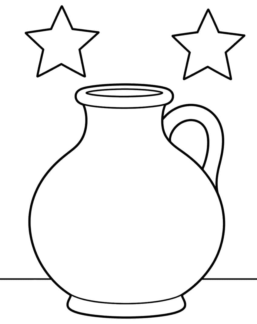 Outline of a round oil jug with a handle and two stars above it