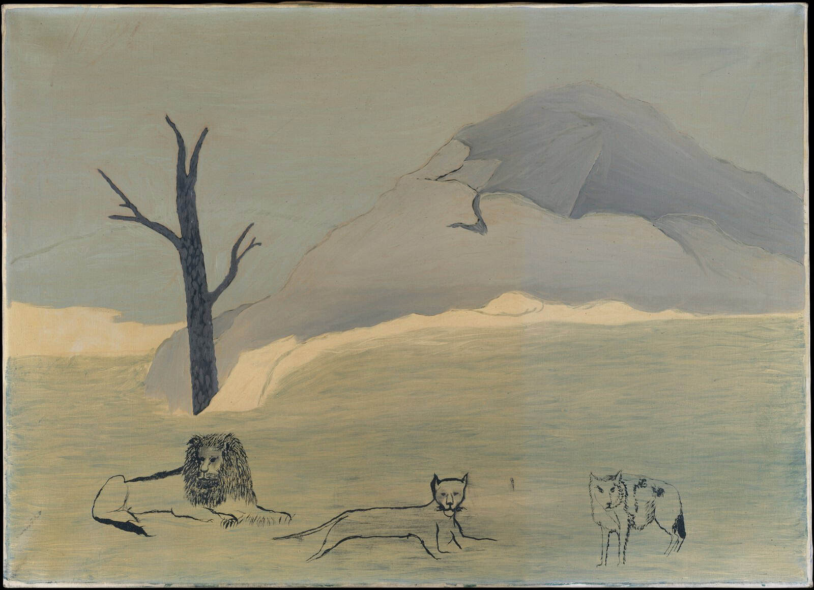 Holy Mountain IV (1946) sets animals and a human figure within a mountain landscape.