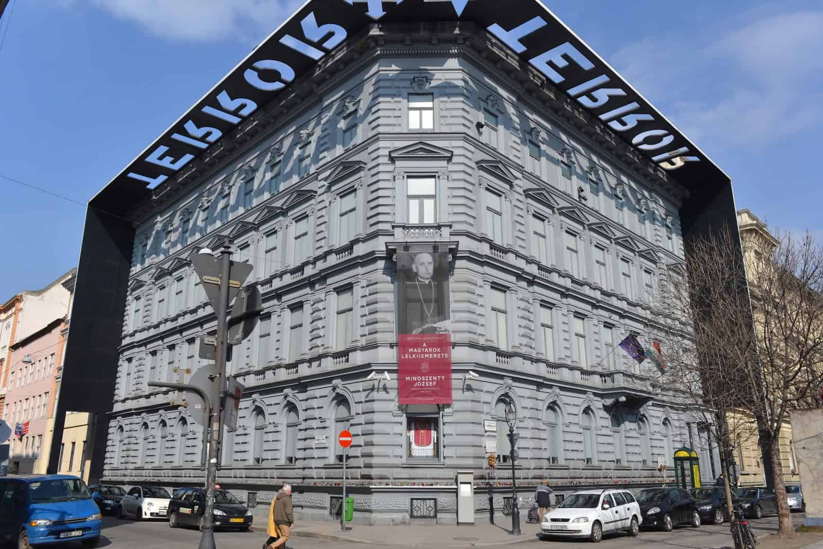 Exterior of the House of Terror Museum on Andrássy Avenue in Budapest.