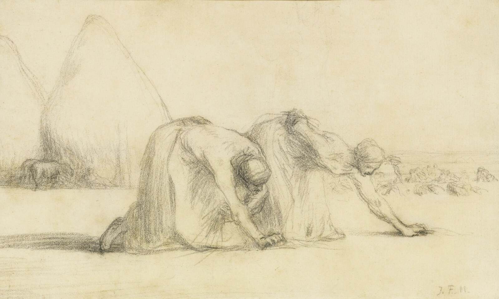 A black-crayon study for The Gleaners, made around 1857.