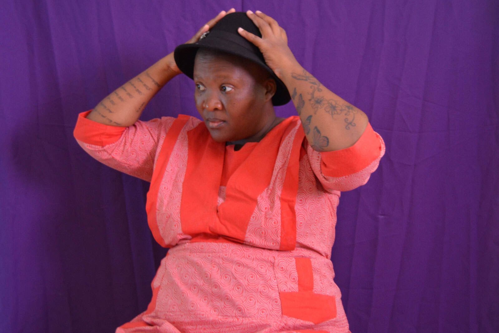 South African artist Senzeni Marasela in a self-portrait