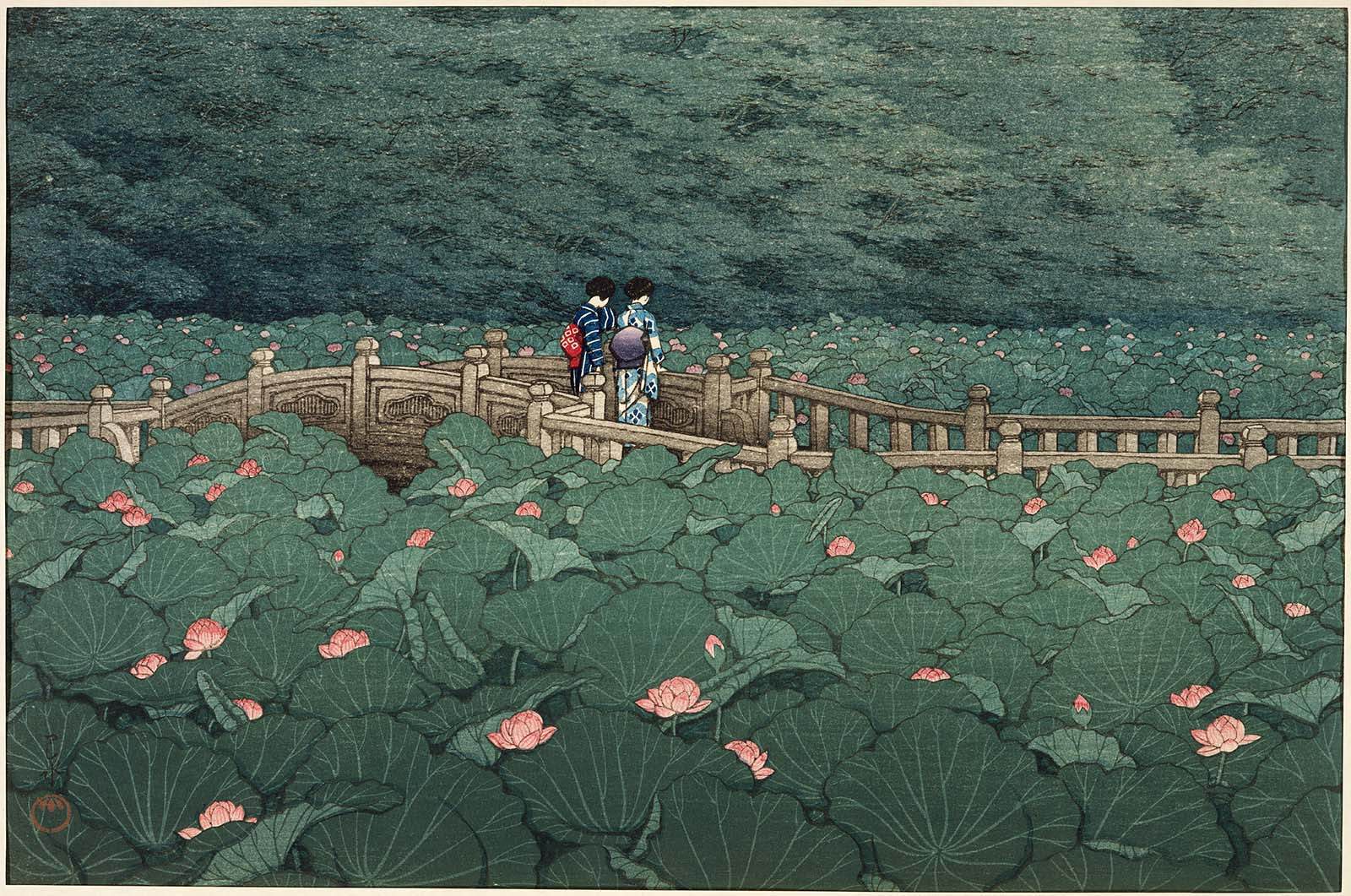 The Pond at Benten Shrine in Shiba, Kawase Hasui, MFAB 50.2885. The Pond at Benten Shrine in Shiba.