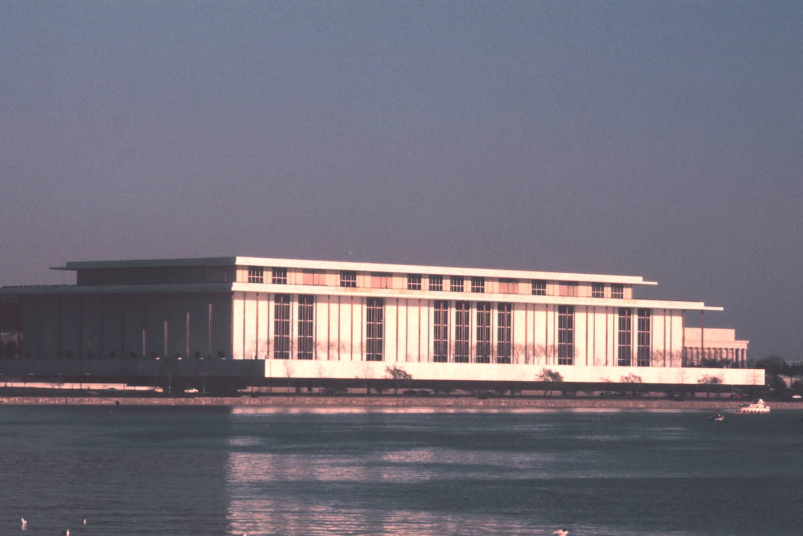 The Kennedy Center seen across the Potomac River in late-afternoon light.