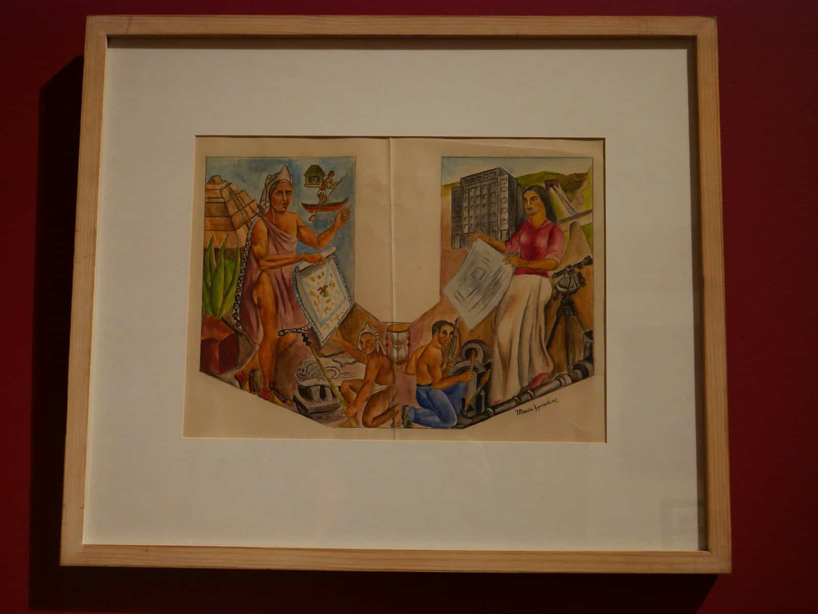 María Izquierdo - Proyecto para mural (1945). Proyecto para el mural de la escalera del Palacio del Distrito Federal del Departamento Central , 1945. Gouache sobre papel. Exposició