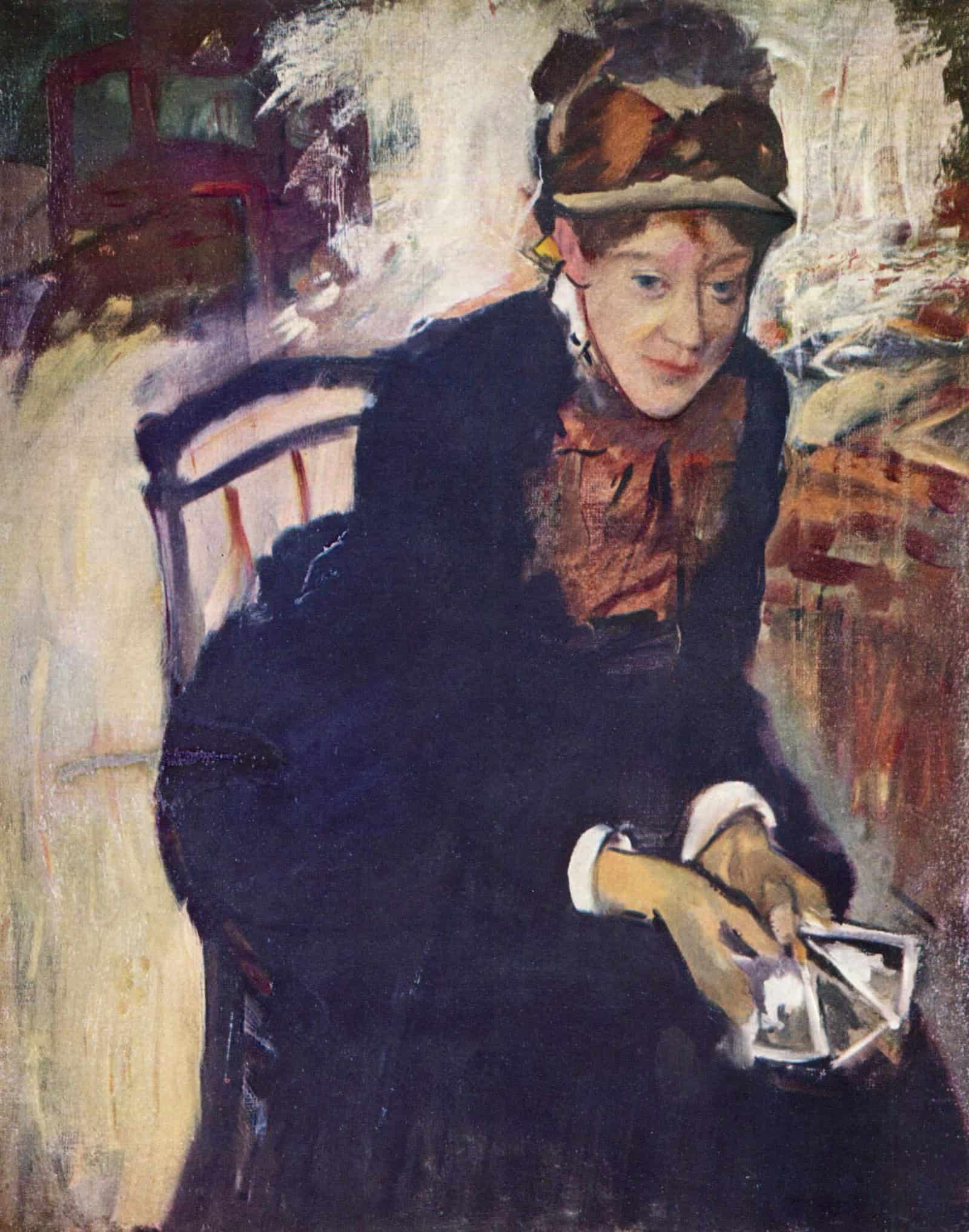 Edgar Germain Hilaire Degas 051. Porträt der Miss Cassatt, die Karten haltend.
