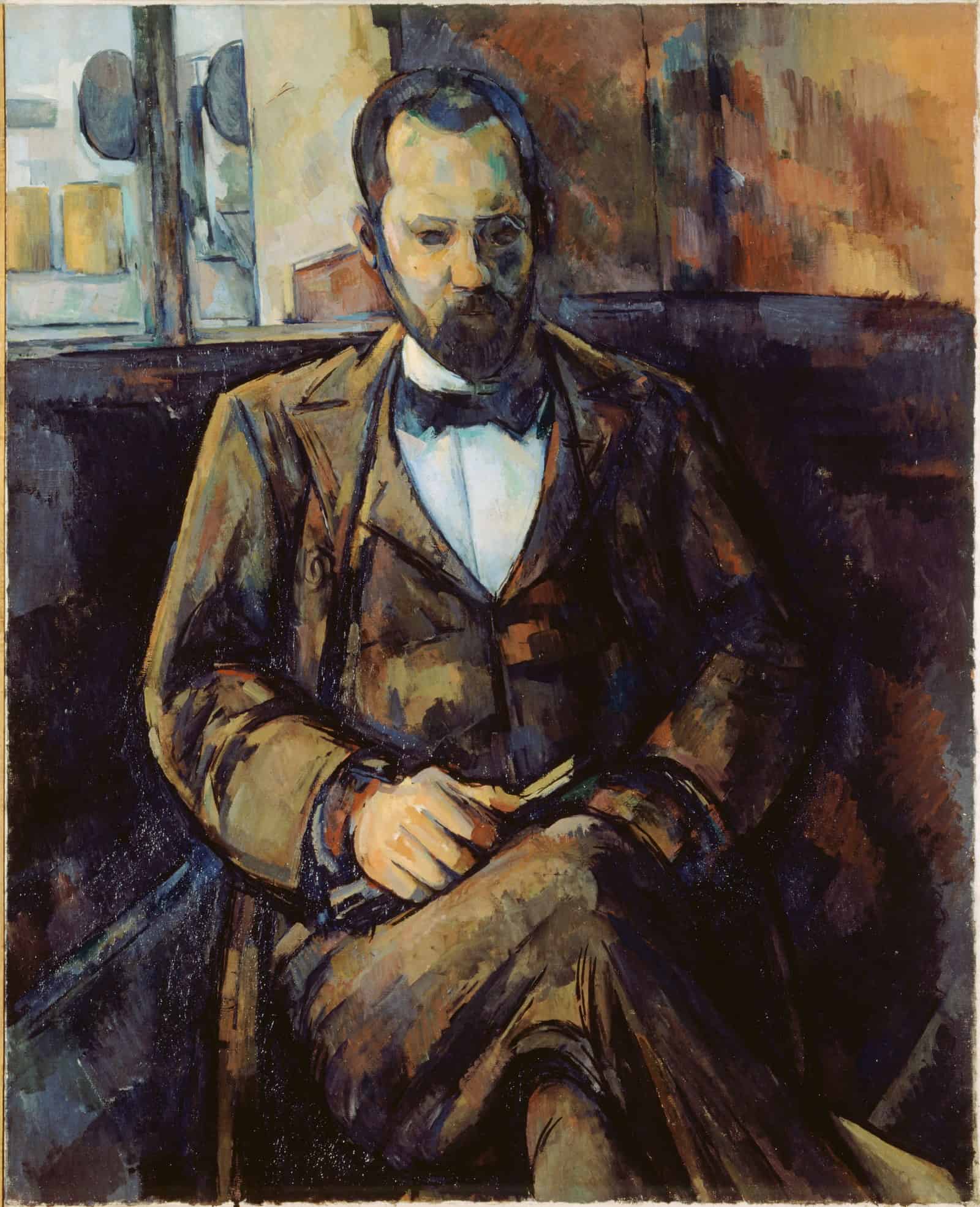 Paul Cézanne's 1899 portrait depicts Ambroise Vollard, the dealer who bought Little Girl in a Blue Armchair from Cassatt.