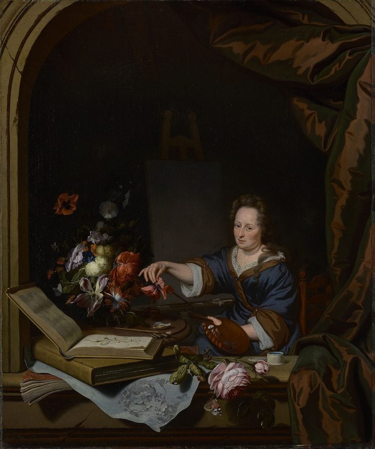 Rachel Ruysch and Michiel van Musscher - Rachel Ruysch in her studio. Rachel Ruysch in her studio.