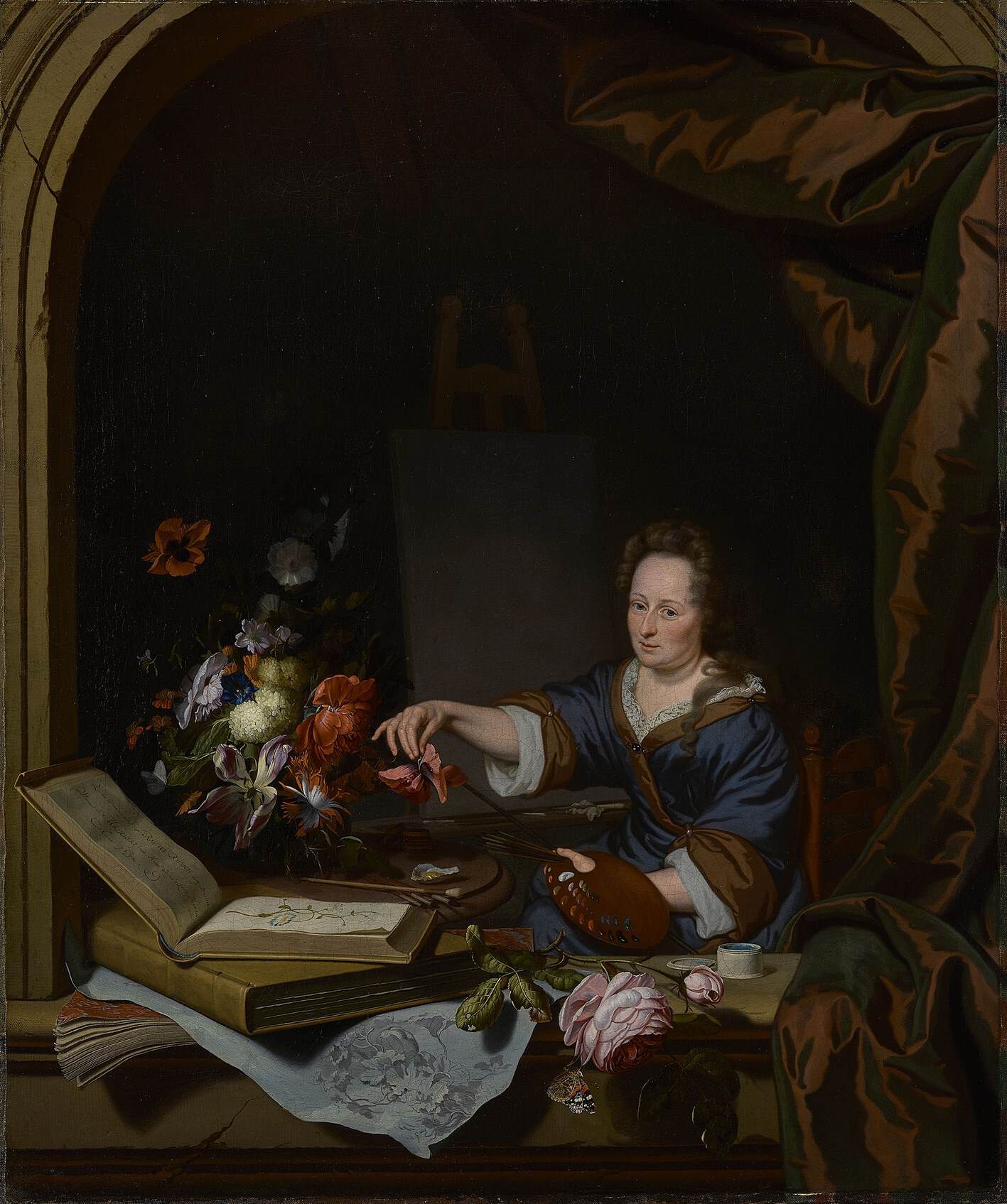 Rachel Ruysch and Michiel van Musscher - Rachel Ruysch in her studio. Rachel Ruysch in her studio.