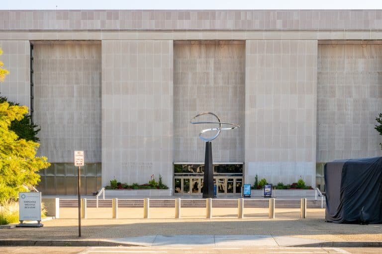 The National Museum of American History’s stone facade and entrance on the National Mall in Washington, D.C.
