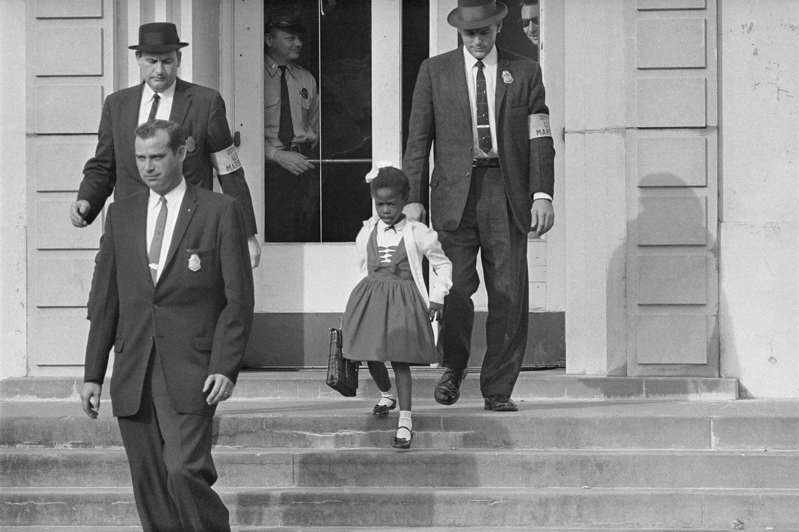 US Marshals with Young Ruby Bridges on School Steps - Original. William Frantz Elementary School, New Orleans, 1960. "After a Federal court ordered the desegregation of schools in
