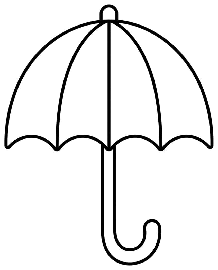 Open umbrella with four canopy panels, scalloped edge, top knob and J-shaped handle