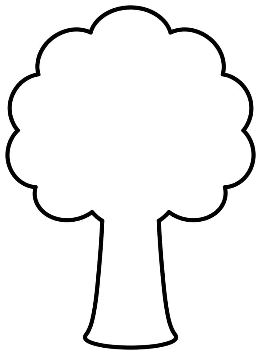 Outline of a tree with a bumpy round crown and a long trunk