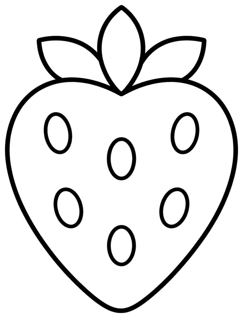 Large strawberry with three pointed leaves on top and six oval seeds