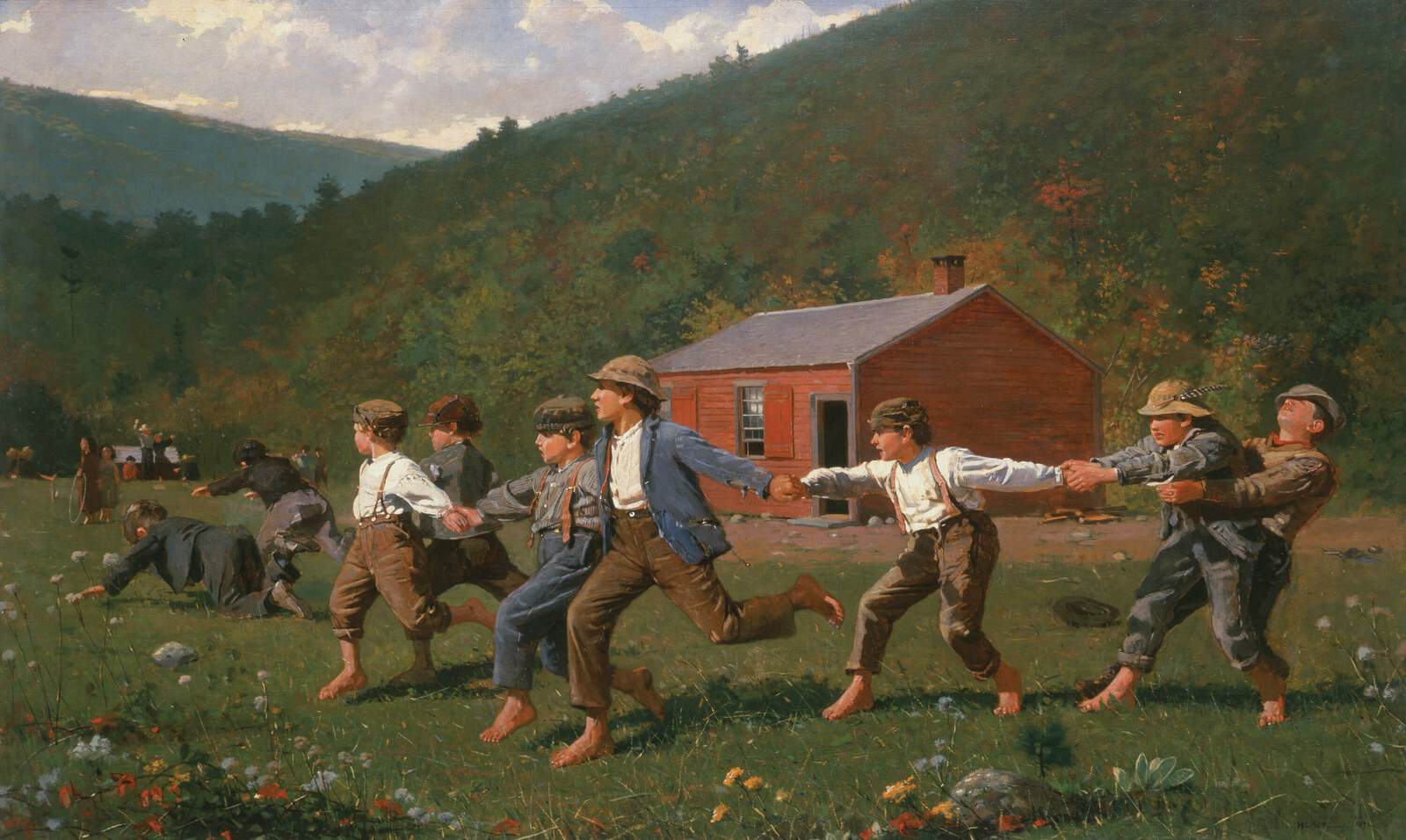 The larger Butler Institute version adds another boy and a mountainous backdrop to Homer's 1872 composition.