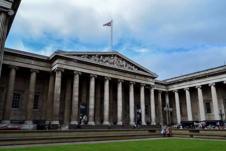 The columned exterior of the British Museum’s King Edward VII Galleries in London.