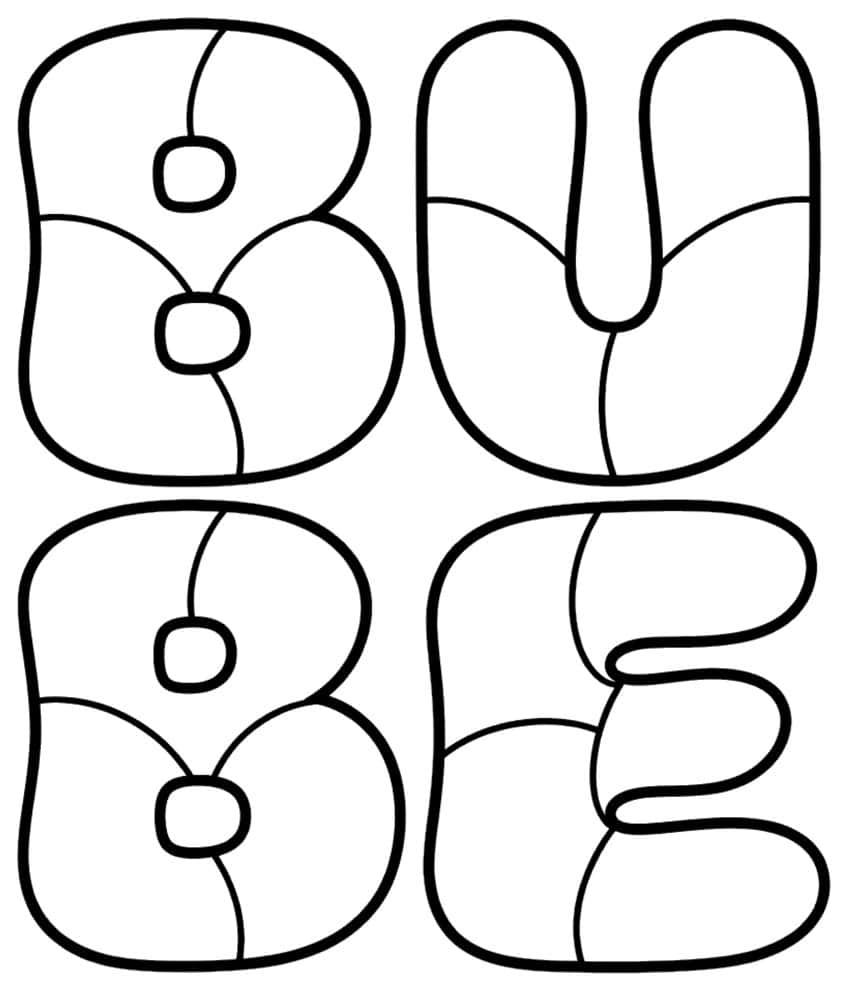 Bubble letters B, U, B, E in a two-by-two block, split into sections by thin curved lines