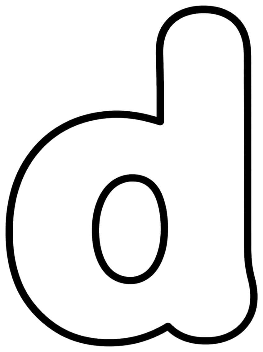 Lowercase bubble letter d with a round bowl, oval center and tall stem in thick black outline