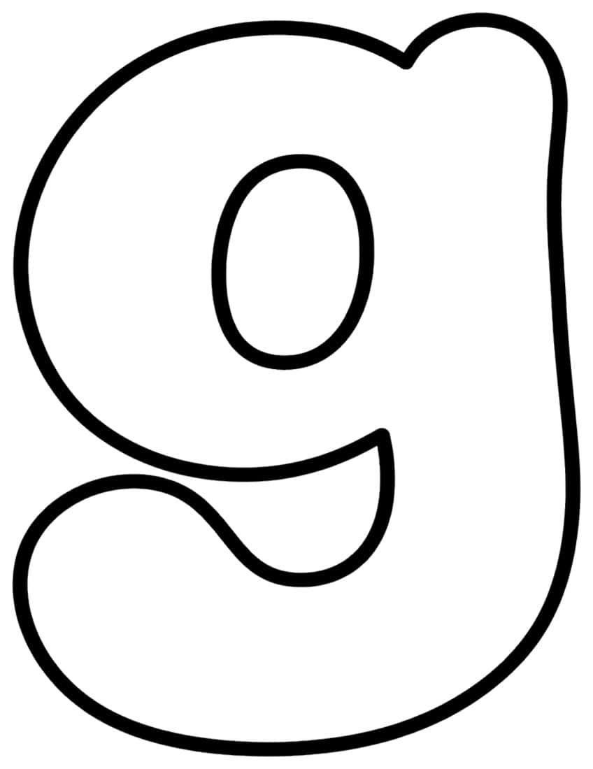 Black outline of a lowercase bubble letter g with an oval hole and a curved descender tail