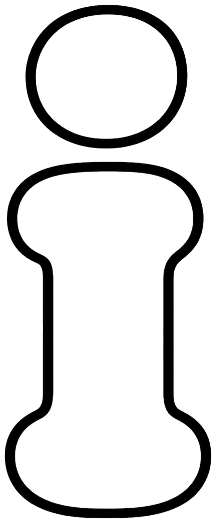 Outline of a lowercase bubble letter i with an oval dot above a wide-ended rounded stem