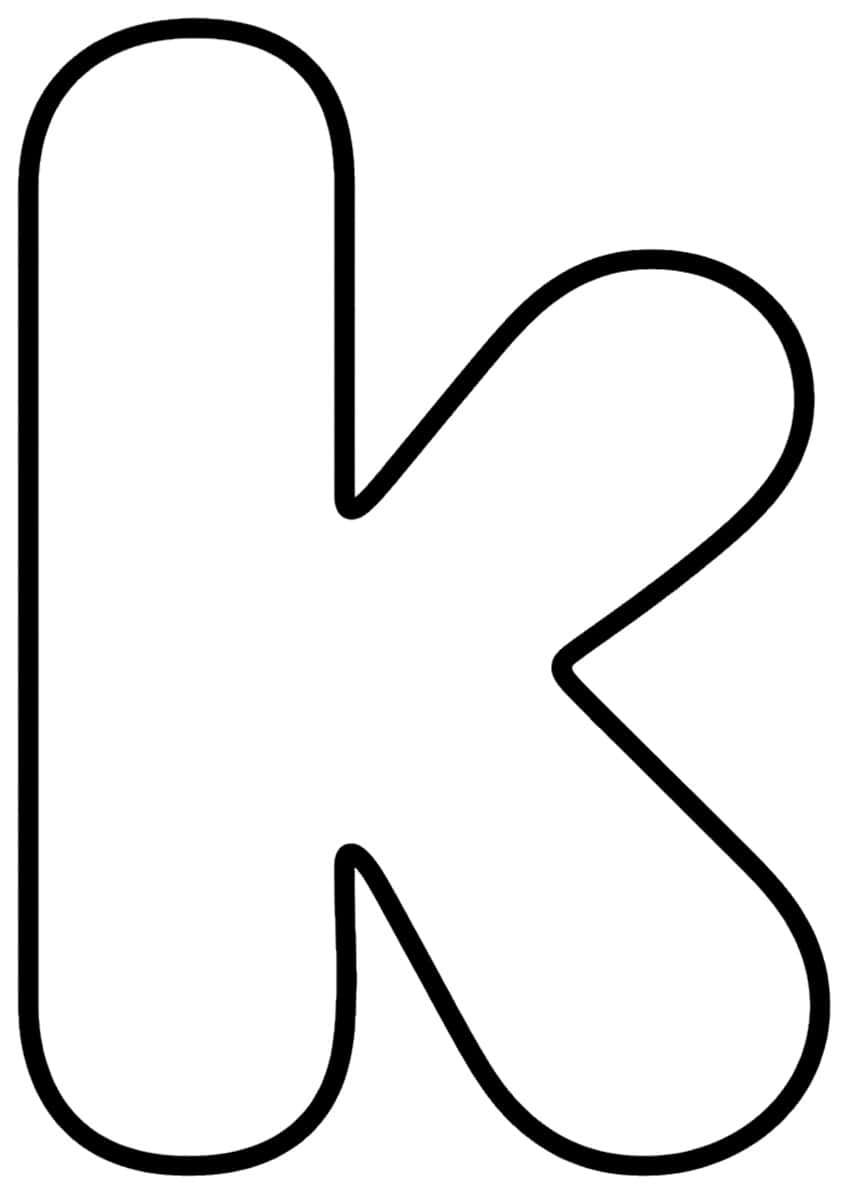 Outline of a lowercase bubble letter k with a tall stem and two rounded arms