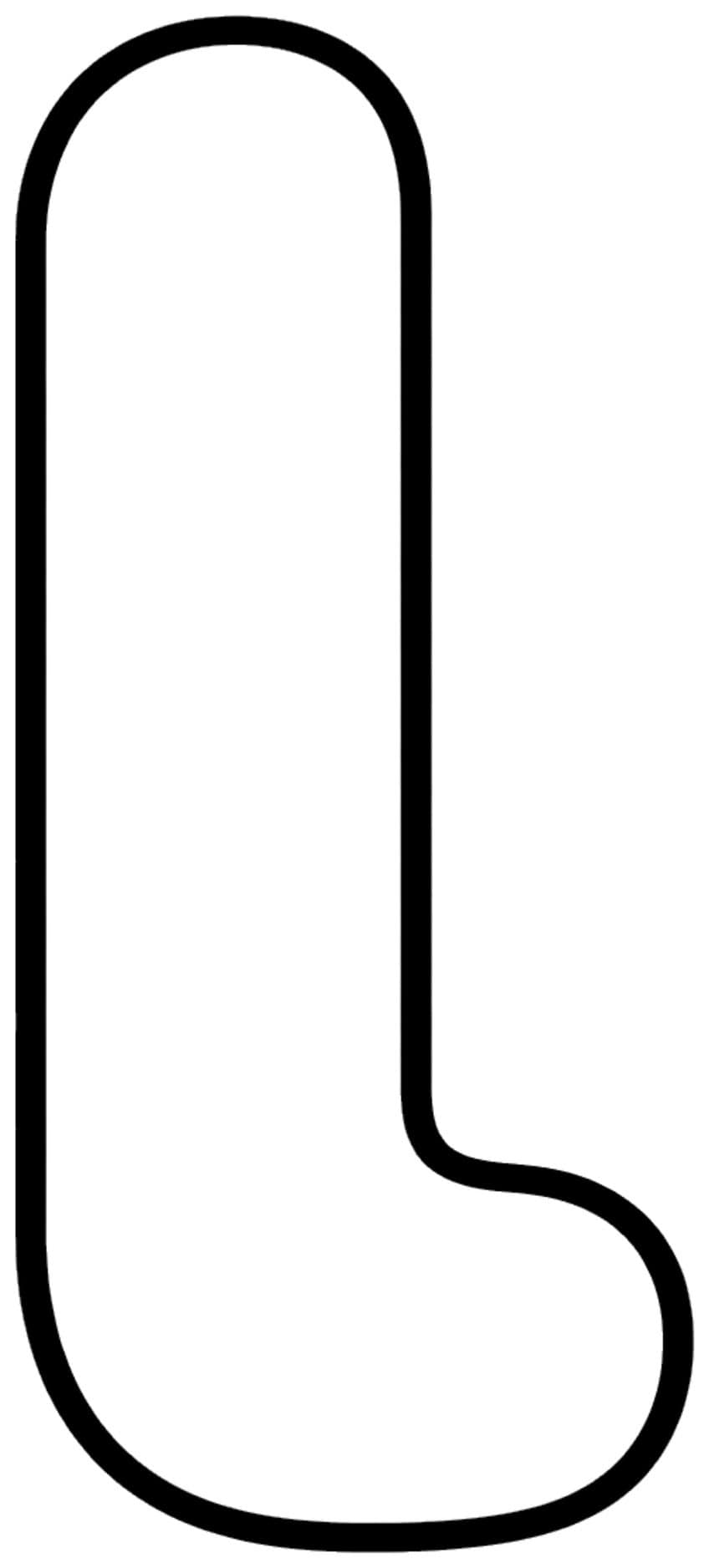 Tall lowercase bubble letter l with a rounded top and a curved foot, black outline on white