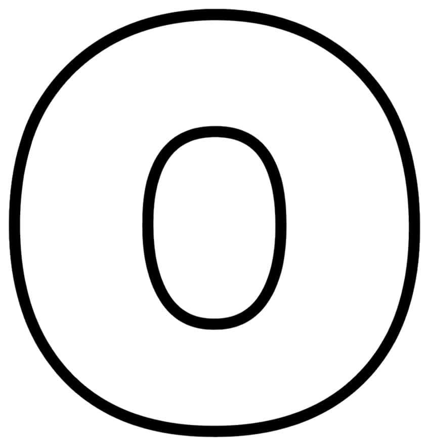 Black outline of a round lowercase bubble letter o with a small oval hole in the center