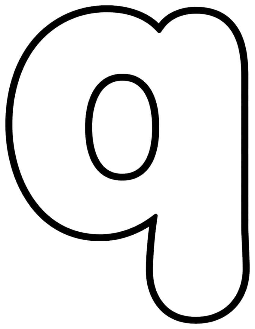 Black outline of a lowercase bubble letter q with an oval hole and a descending tail