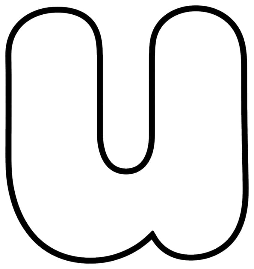 Black outline of a plump lowercase bubble letter u with two rounded stems and a notch at the bottom right