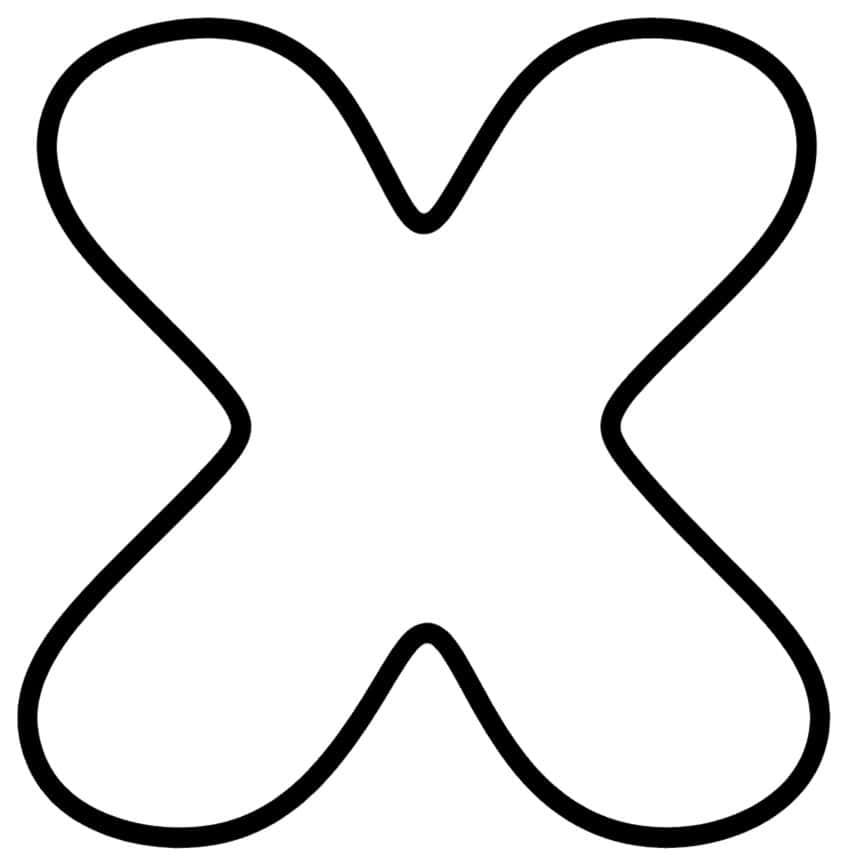 Outline of a lowercase letter x in a rounded bubble style with four plump arms on a white background