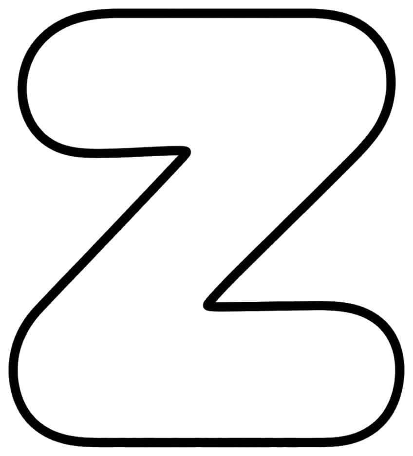 Black outline of a lowercase bubble letter z with rounded bars and a diagonal stroke
