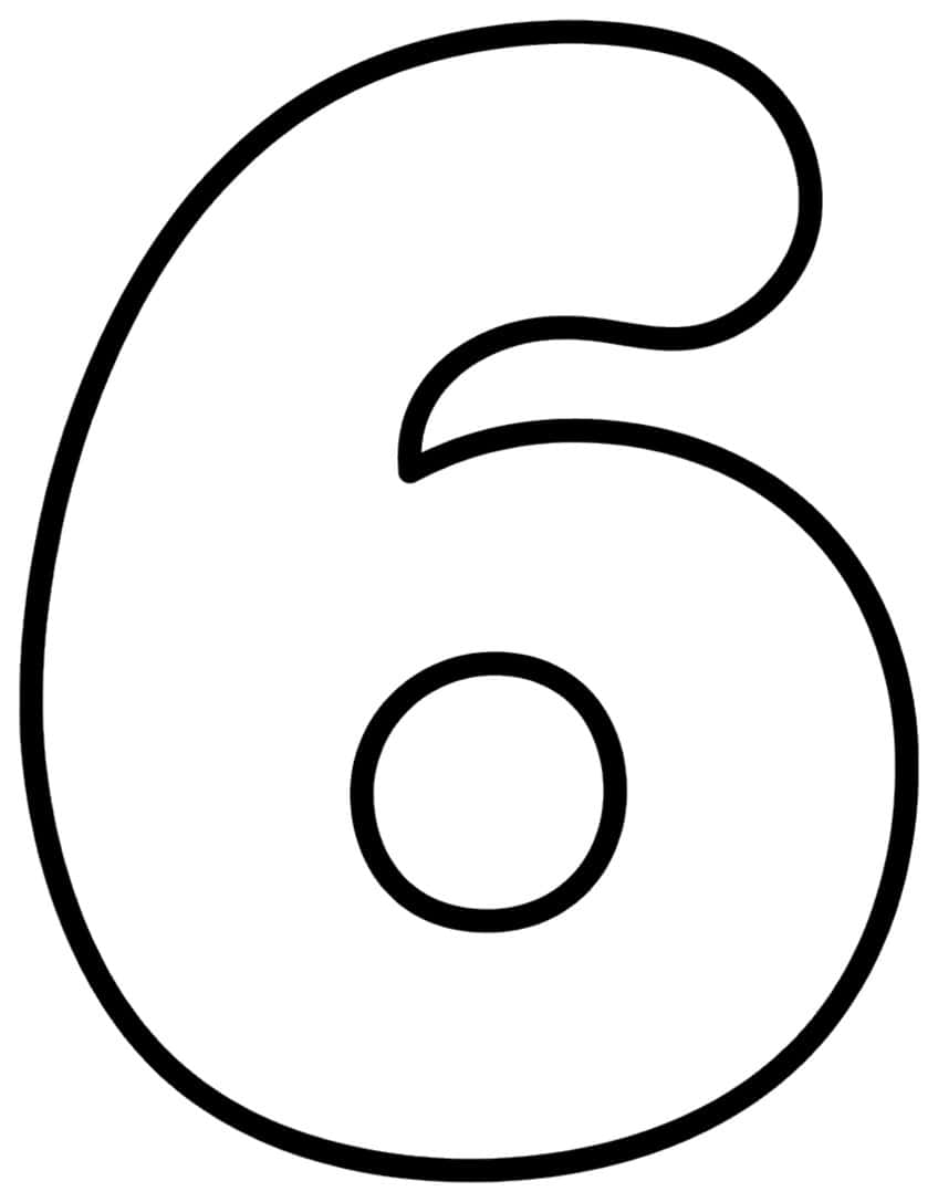 Bubble-style number 6 outline with a curved top hook and a small oval hole in the bowl