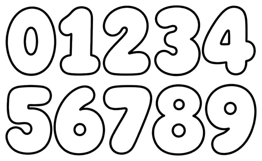 Digits 0 to 9 as thick rounded bubble numbers in two rows of five