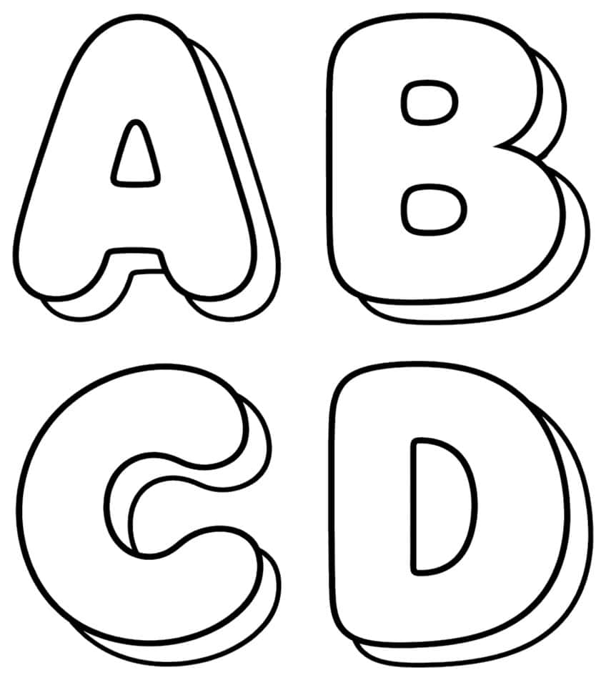 Bubble letters A, B, C and D in a grid, each with an offset shadow outline
